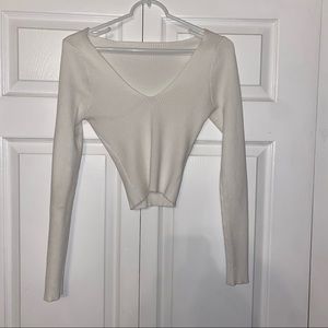 cropped white ribbed long sleeve (can be worn on both sides)